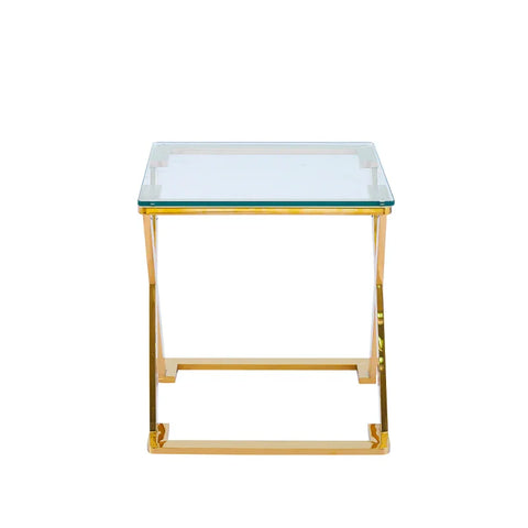 Axel Gold Metal End Table with Clear Glass Top