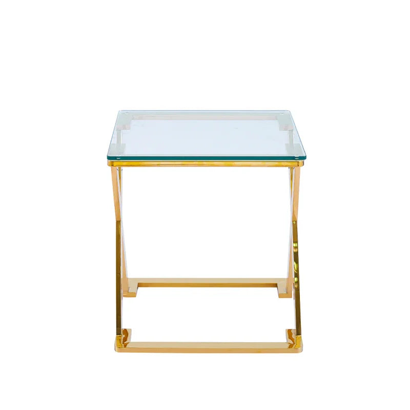 Axel Gold Metal End Table with Clear Glass Top