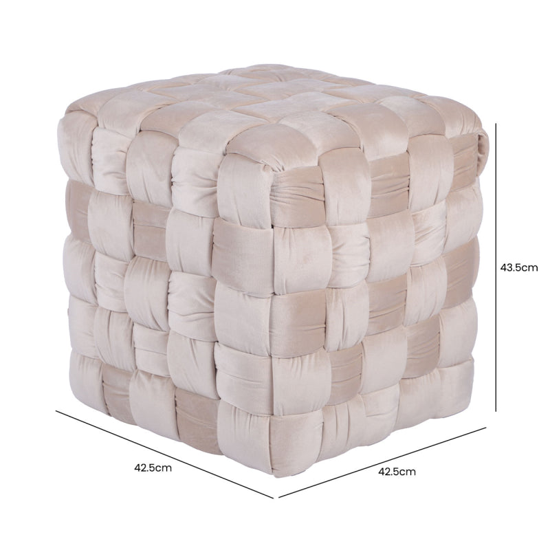 Dark Cream Velvet Woven Ottoman