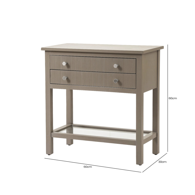 Lindon Taupe 2 Drawer Bedside Cabinet with Glass Shelf