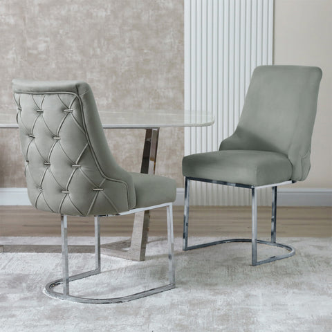 Casas Grey Velvet Dining Chair with Chrome Legs