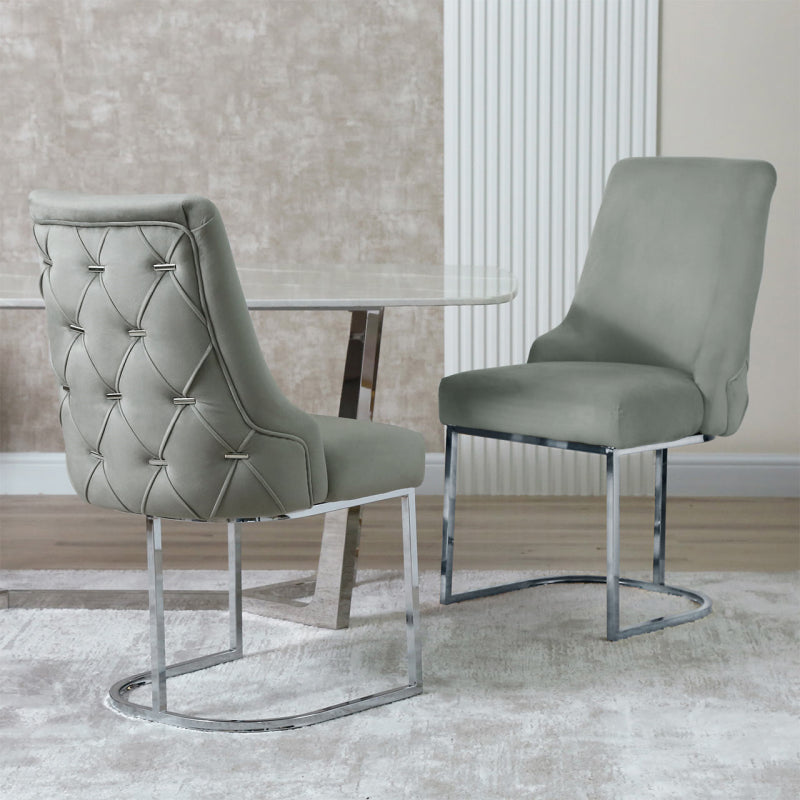 Casas Grey Velvet Dining Chair with Chrome Legs