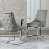 Casas Grey Velvet Dining Chair with Chrome Legs