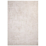 Beige geometric pattern area rug with subtle textured lines on white background