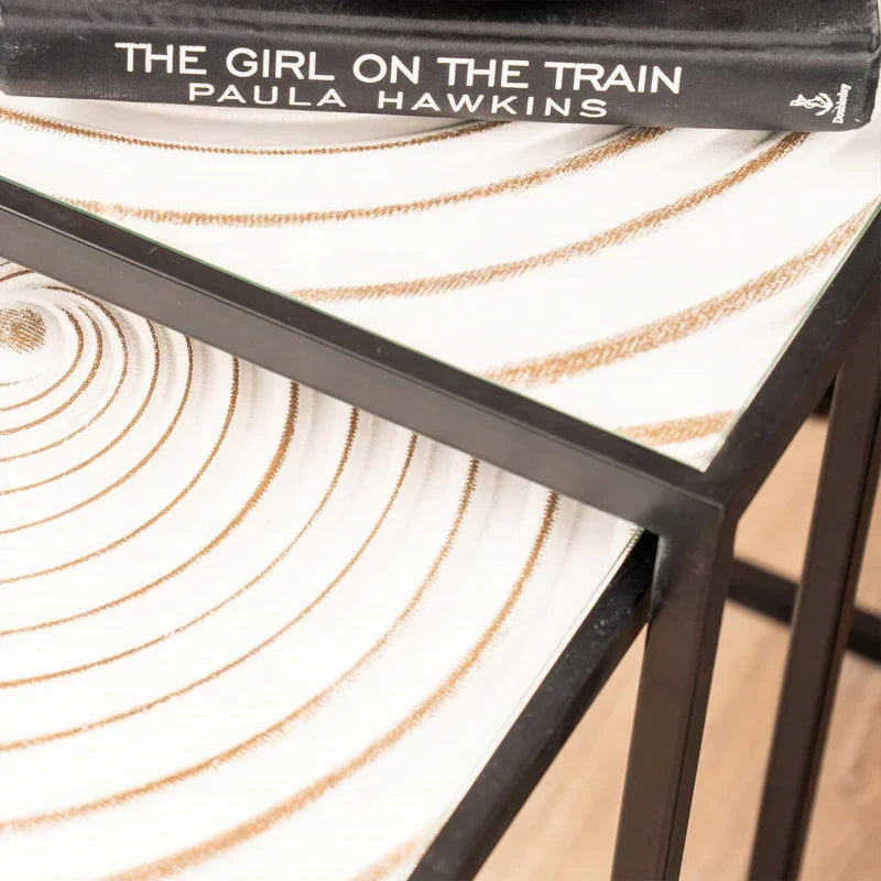 Set of 2 Black Metal Nesting Tables with White Spiral Top