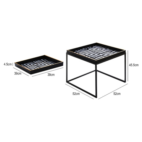 Black & White Metal Coffee Table with Tray