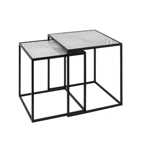 Set of 2 Black Metal Nesting Tables with White Spiral Top
