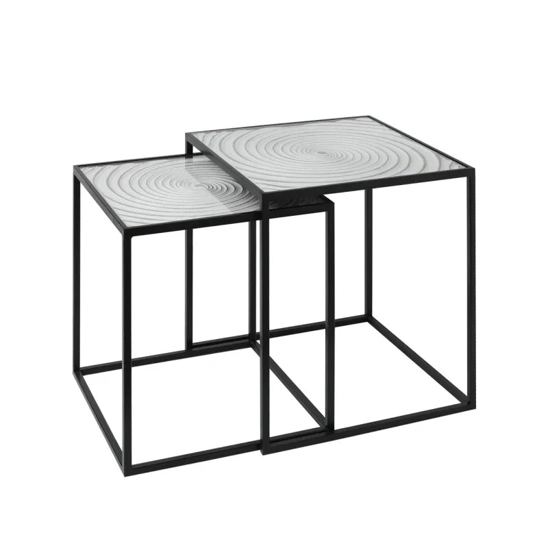 Set of 2 Black Metal Nesting Tables with White Spiral Top