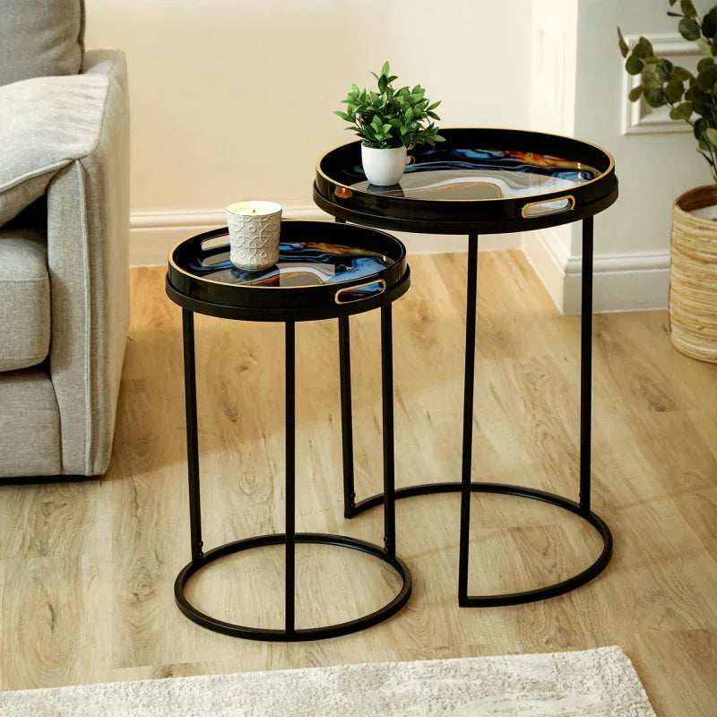 Set of 2 Olin Nesting Tables Black Blue and Yellow
