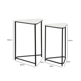 Set of 2 Black Metal Nesting Table with White Marble Top