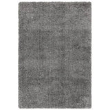 Rectangular grey shaggy rug with soft thick pile, top view