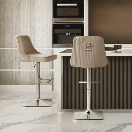 Eris Taupe Velvet Bar Stool with Chrome Legs