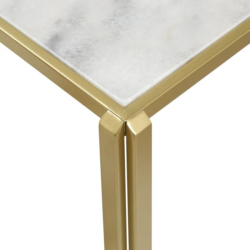 Set of 2 Gold Metal Nesting Table with White Marble Top