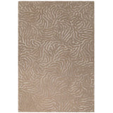 Beige patterned area rug with raised texture and abstract swirl design