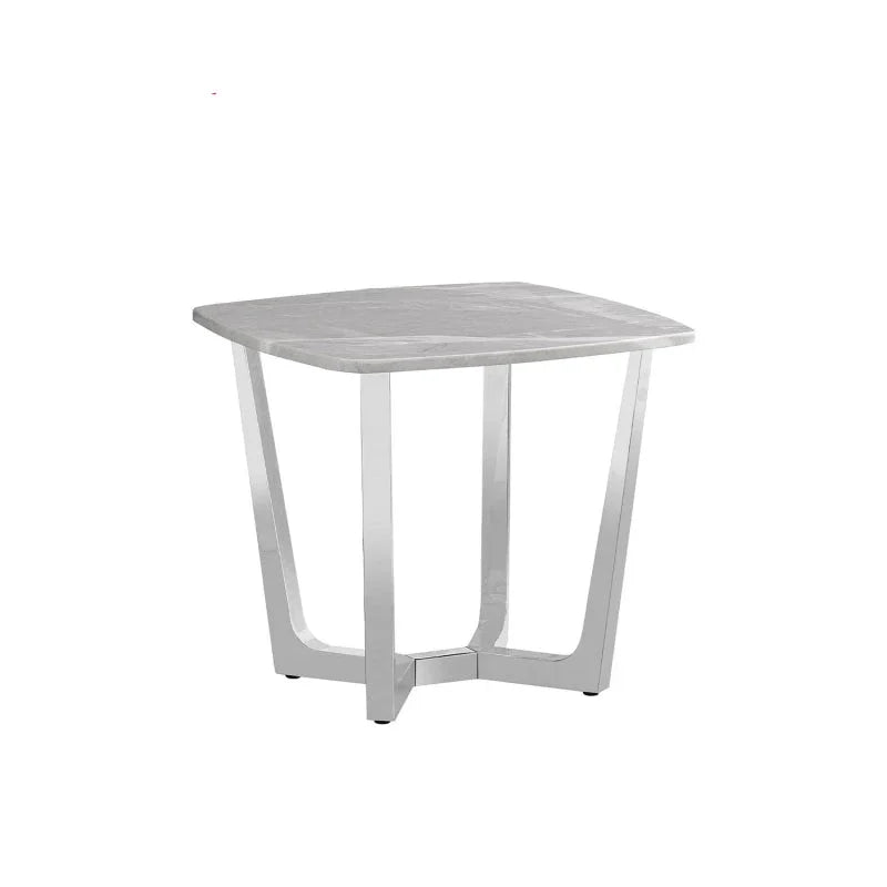 Meghan Chrome Metal with Grey Faux Marble Top End Table