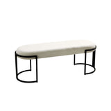 120cm White Boucle Bench with Black Legs