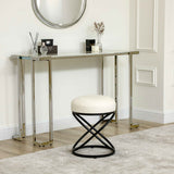 46cm White Boucle Rizzo Stool with Black Legs