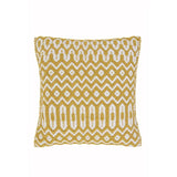 Yellow and white patterned cushion with textured zigzag and diamond design