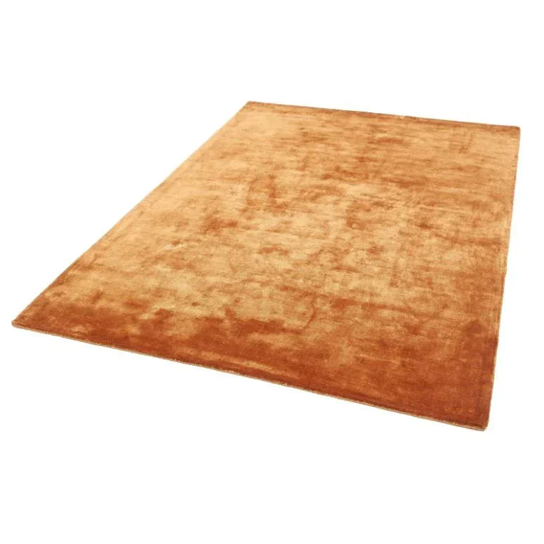 Rectangular orange area rug with soft plush texture shown on white background