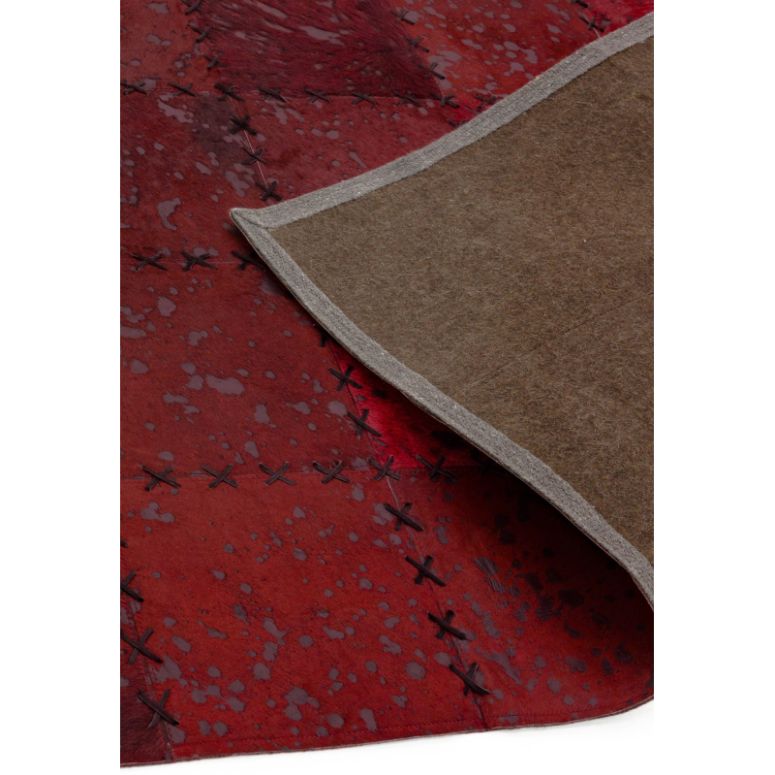 Xylo Hand Sewn Cowhide Red Cross Stitch Rug - Image 4