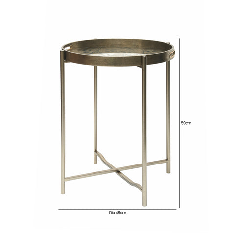 59cm Champagne End Table with Leaves Design Glass Table Top