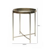 59cm Champagne End Table with Leaves Design Glass Table Top