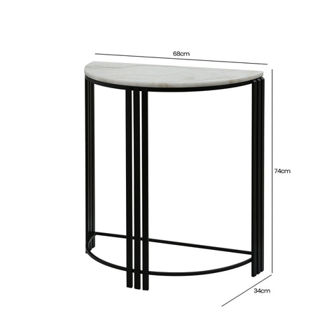 74cm Black Metal Console Table with White Marble Top