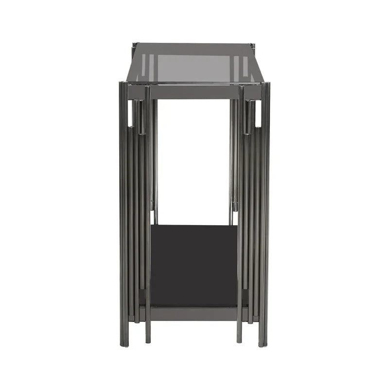 Cohen Black Gunmetal Steel Tubes and Smoke Glass Top Console Table