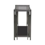Cohen Black Gunmetal Steel Tubes and Smoke Glass Top Console Table