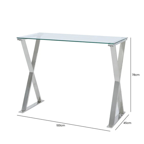 Taylor Stainless Steel Desk with Clear Glass Top