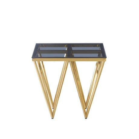 Gold Metal End Table with Smoked Glass Top