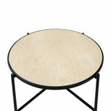 45cm Black Metal Coffee Table with Travertine Marble Top