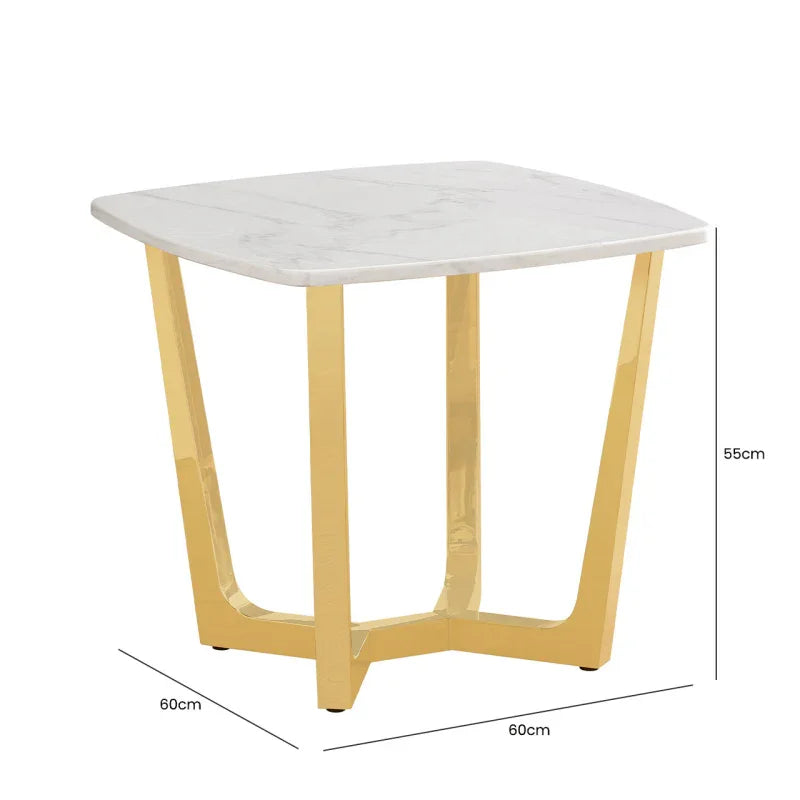 Meghan Gold Metal End Table with White Faux Marble Top