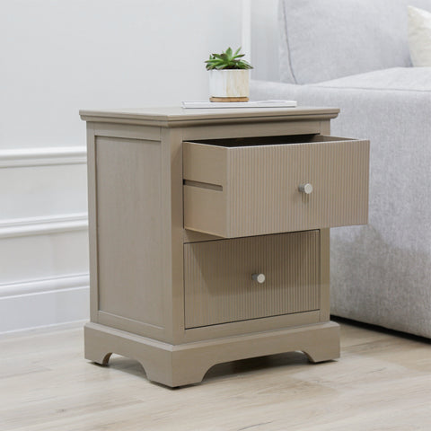 Lindon 2 Drawer Bedside Cabinet Taupe with Nickel Handles