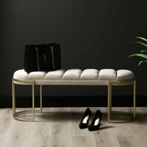 120cm Cream Velvet Tufted Bench with Champagne Legs