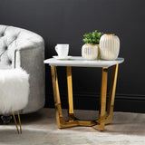 Meghan Gold Metal End Table with White Faux Marble Top