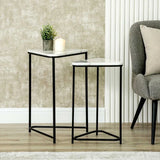 Set of 2 Black Metal Nesting Table with White Marble Top