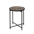 55cm Black Metal End Table with Brown Wooden Top