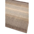 Brown and beige striped woven area rug with textured finish, angled corner view
