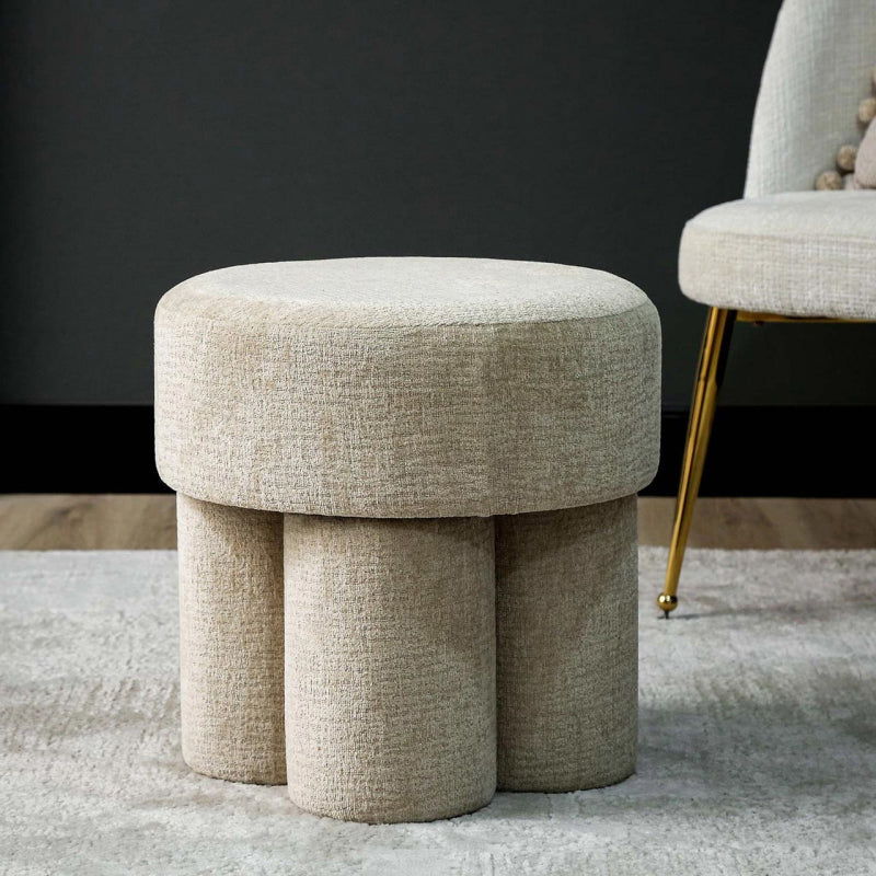 47.5cm Beige Chenille Round Stool