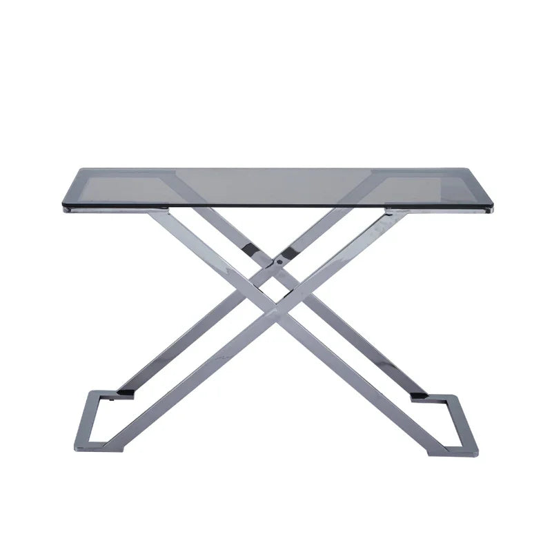 Axel Grey Gunmetal Console Table with Smoke Glass Top