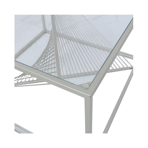 Luna Silver Metal Coffee Table with Clear Glass Top