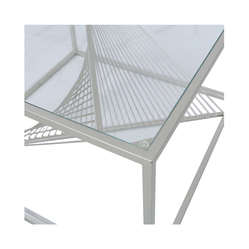 Luna Silver Metal Coffee Table with Clear Glass Top