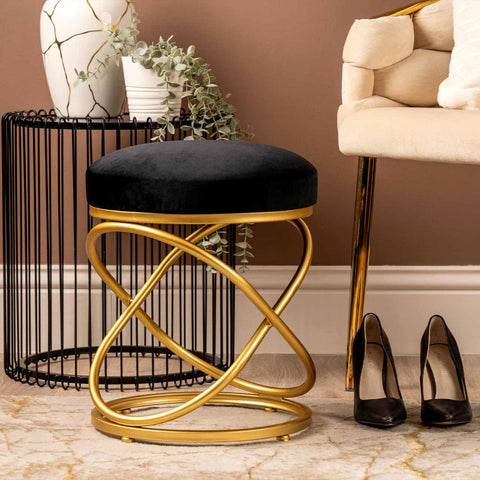 46cm Black Velvet Rizzo Stool with Gold Legs
