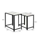 Set of 2 Black Metal Nesting Table with White Marble Top