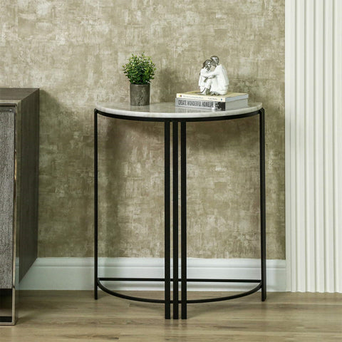 74cm Black Metal Console Table with White Marble Top