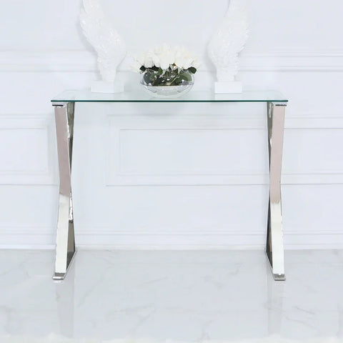 Taylor Stainless Steel Desk with Clear Glass Top