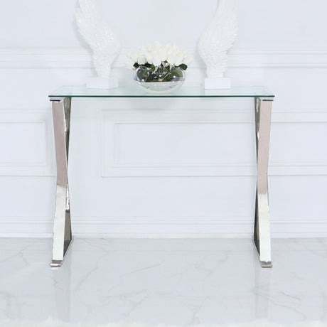 Taylor Stainless Steel Desk with Clear Glass Top