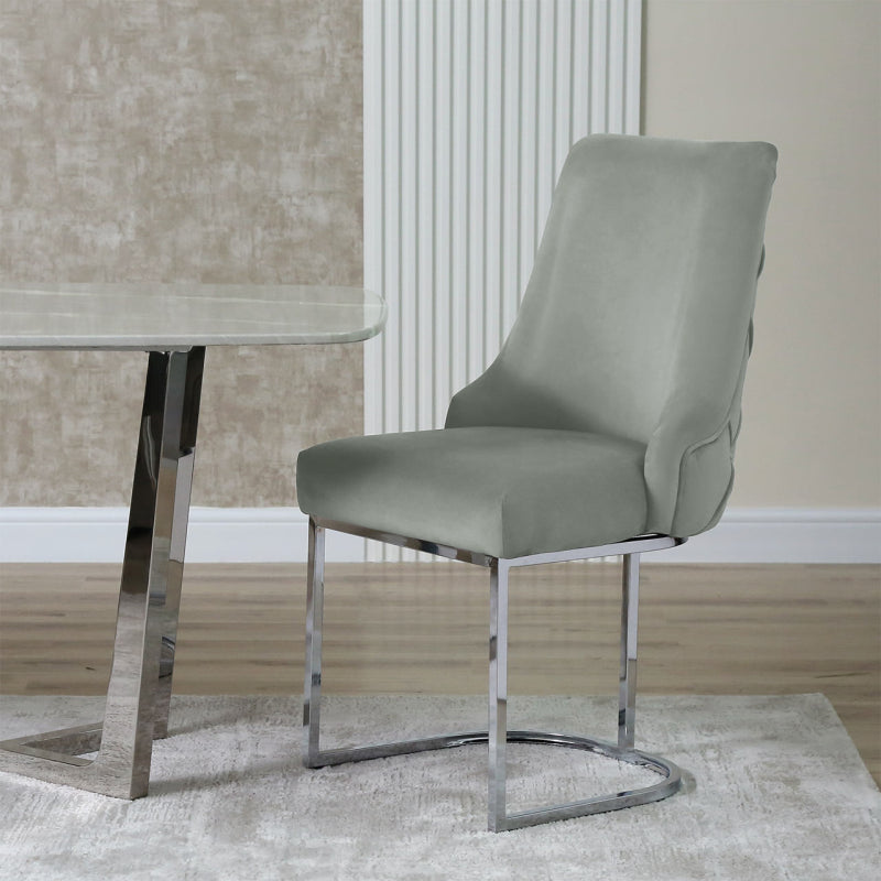 Casas Grey Velvet Dining Chair with Chrome Legs