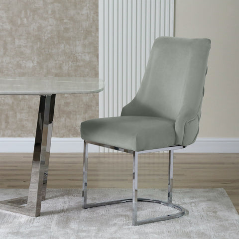 Casas Grey Velvet Dining Chair with Chrome Legs